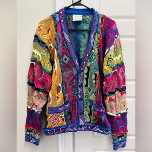 COOGI Vintage Sweater Cardigan Medium 90s 100% Cotton Australia 3D Knit